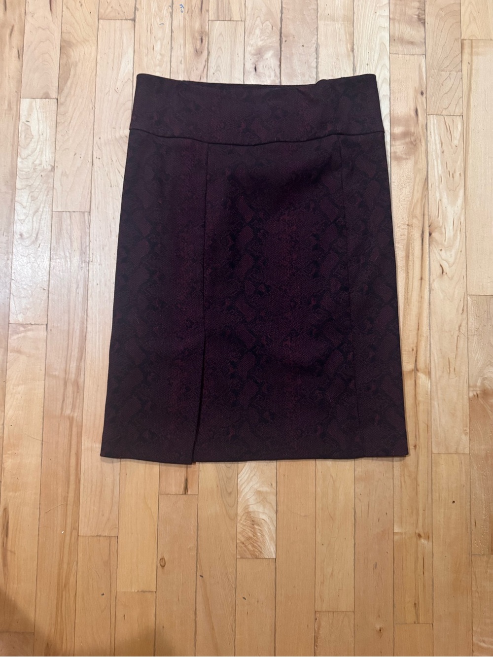 Margaret M Deep Burgundy Snake-Print Pencil Skirt